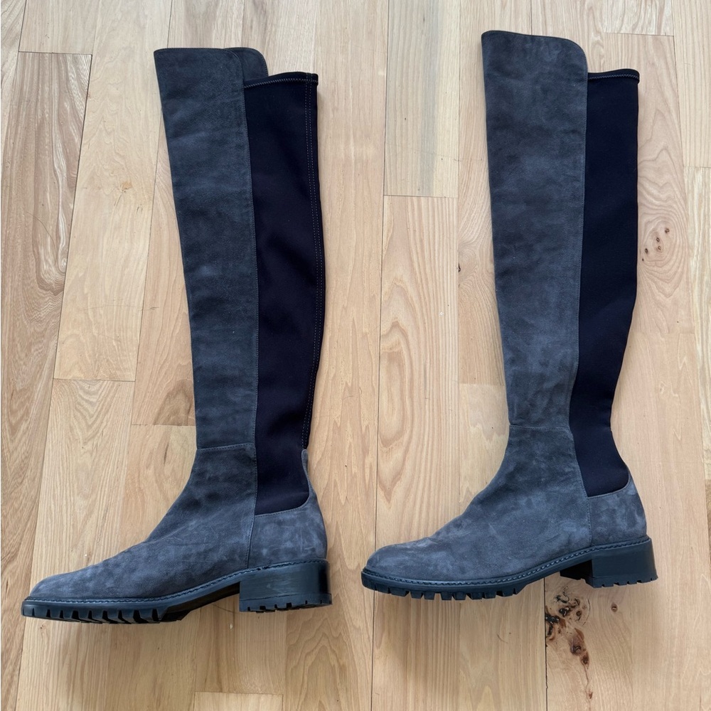 Stuart Weitzman Women's 5050 Gray Suede/Textile Over-the-Knee Boots Size 8